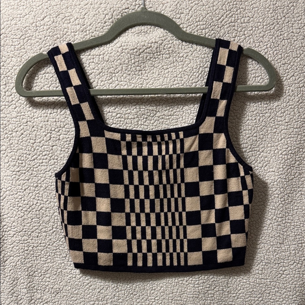 Le Lis Black and Cream Checkered Crop Top